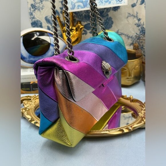 🆕 KURT GEIGER LONDON 🧿 NWOT Leather Kensington Shoulder Bag, Metallic Rainbow - Picture 4 of 16